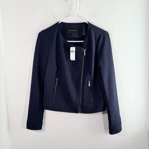 NWT Banana Republic Navy Blue Asymmetrical Zip Ponte Stretch Moto Jacket 0 New